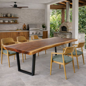 Ensemble de table à manger en bois de Suar massif, design Hiroshima, qualité supérieure, bord naturel, style farmhouse, cuisine, maison, hôtel, restaurant - Product Image 4