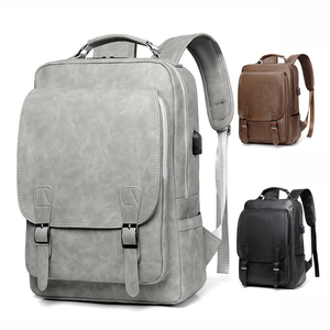 Classic PU Leather Travel Backpack Unisex Adjustable Strap Zipper Hasp Closure 20-35L Daily Use with <b>USB</b> <b>Charging</b> <b>Port</b> - Product Image 2
