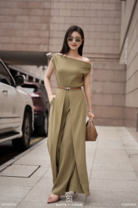 Women's Olive Brown Polyester Spandex Wide Leg <b>Split</b> Pants Casual Office High Waist Designer <b>Trousers</b> Fashion Pants ELOWEN - Product Image 3