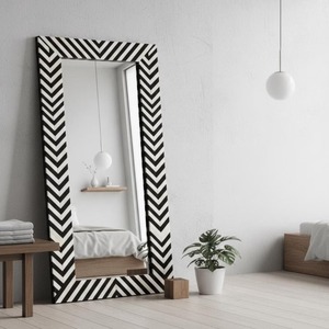 Black and <b>White</b> Frame Floor <b>Mirror</b> for Bedroom Styling Useful for Everyday Fashion And Grooming Routine Handcrafted From India - Product Image 3