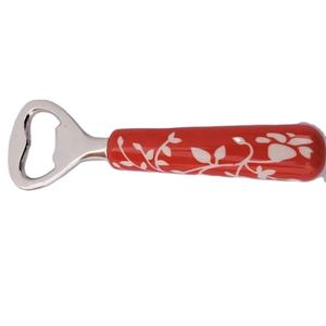 Abrebotellas de acero inoxidable Chapado en plata, mango de resina con estampado de flores rojas de Metal, gran calidad - Product Image 1