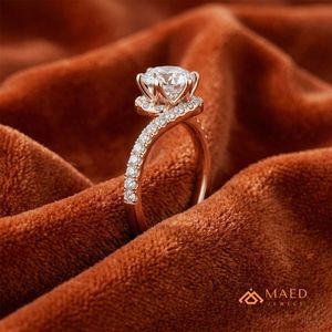 แหวนเพชรโมอิสทรงกลมสีโรสโกลด์แหวนหมั้นอัญมณีหรูหราของขวัญครบรอบ - Product Image 2