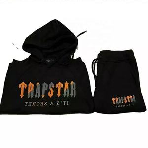 High Quality Custom Chenille Embroidery Plus Size Hooded Tracksuit Black <b>Orange</b> <b>Hoodie</b> Set Windproof Eco-Friendly Outdoor - Product Image 1