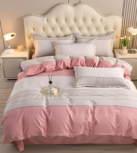Pink and White <b>Striped</b> Duvet Cover <b>Set</b> with Tufted Headboard <b>Bedding</b> for Cozy Bedroom Decor - Product Image 4