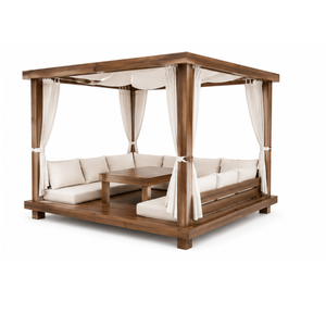 Cama de Exterior de Lujo de Madera Maciza con Cortinas, Gazebo para Jardín, Cabana para Villa, Resort, Patio, Jardín Trasero, Juego de Muebles de Hotel - Product Image 2