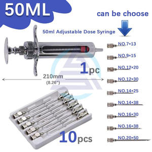 1 Kit de seringues vétérinaires 10-100 ml avec aiguille d'injection de vaccin, dose réglable, en acier inoxydable 304, pour bétail d'élevage - Product Image 5