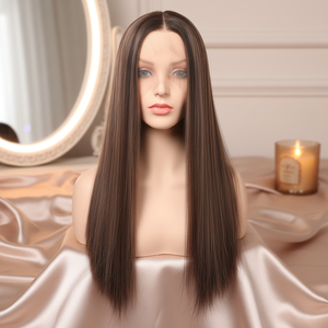 Peluca de Cabello Virgen Chino de Alta Calidad de 20 Pulgadas de Largo con Frente de Encaje Transparente, Peluca Teñida sin Pegamento para Mujer - Product Image 1