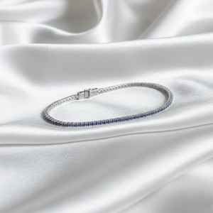 Pulsera de tenis de oro de 14 quilates con zafiro azul de laboratorio, joyería fina - Product Image 1