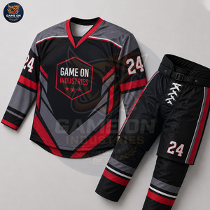 Black Red Color Professional Sublimated Jersey with Protective Hockey Pants Team Performance Sportswear Ice Hockey Uniform - Product Image 2