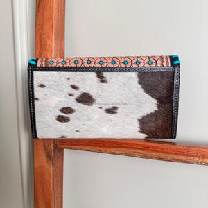 Portefeuille de sculpture usiné à la main de concepteur pochette portefeuille élégant en cuir véritable fourrure de vachette multi-usages portefeuilles en cuir occidental - Product Image 3