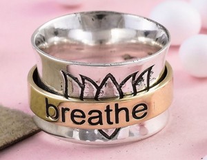 925 Sterling <b>Silver</b> Spinner Band <b>Ring</b> with Gold Breathe Engraving Lotus Meditation Anxiety Fidget <b>Ring</b> for Women & <b>Men</b> - Product Image 3