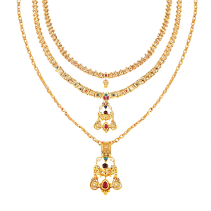 Vantika Antique Gold Plated Triple Layered Necklace Set for Wedding - Product Image 2
