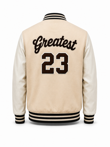 Veste universitaire unisexe beige avec manches blanches, patch G marron, style preppy, col rabattu, coupe classique, vêtement d'hiver, broderie - Product Image 2