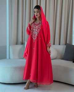 Ensemble 2 pièces de luxe écologique pour femmes musulmanes, modeste, simple, en mousseline unie, perlé, style kaftan, longueur ras du sol, coupe trapèze, manches longues - Product Image 6