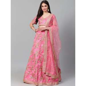 Lehenga Choli en satin brodé semi-cousu de couleur rose hypnotique pour mariage, 3000g, fabrication manuelle par Zeel Clothing - Product Image 5