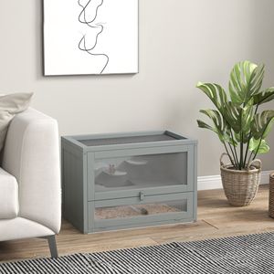 Cage à hamster grise à 2 niveaux avec porte supérieure ouvrable, échelle et étagère - Maison pour animaux de compagnie - Product Image 1