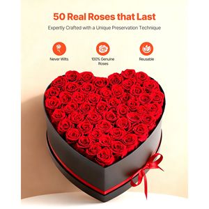 Bouquet di Fiori Eterni, 50 Rose Conservate a Forma di Cuore in Scatola, Regalo di Compleanno con Consegna Rapida - Product Image 2