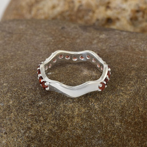2026 New Handmade 925 <b>Silver</b> Sterling Jewelry 100% Natural Red Garnet Gemstone <b>Wave</b> Design Fine <b>Rings</b> Jewelry With Pave Setting - Product Image 4
