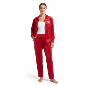 <b>Top</b> Quality Women’s <b>Velvet</b> Tracksuit Regular Fit Full Zip Jacket Matching Pant Winter Wear Casual Wear Solid <b>Red</b> Color Two Piece - Product Image 1