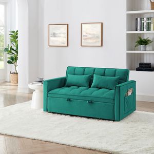 Modern 54.33-Inch Versatile <b>Foldable</b> <b>Sofa</b> <b>Bed</b> Velvet Pull with Adjustable Back in 3 Lengths Green Color - Product Image 4