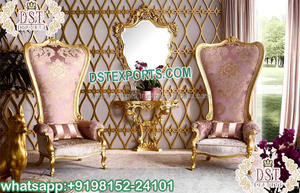 Trône en bois sculpté à la main de style moderne design Chaises d'appoint de salon à dossier haut avec revêtement en velours - Product Image 3