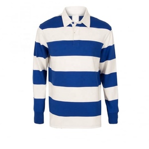 Polo à manches longues rayé en tricot pour homme, style preppy, bleu et blanc, coupe classique - Product Image 1