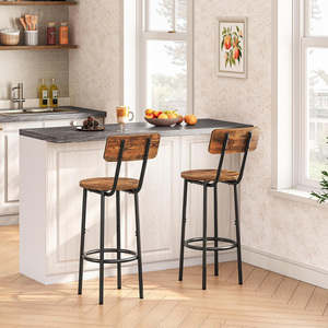 Metal Bar <b>Stools</b> Set of 4 Counter Height Barstools <b>with</b> Removable <b>Back</b> Kitchen Bar <b>Stools</b> <b>with</b> Wooden Seat, Black - Product Image 5