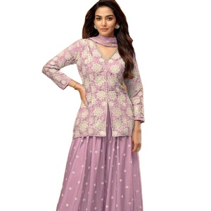 Costume de créateur Salwar de haute qualité à motif unique Semi Stitch Chinon Tissu à broder Fil à travailler Viscose Modal Bas Indien - Product Image 1