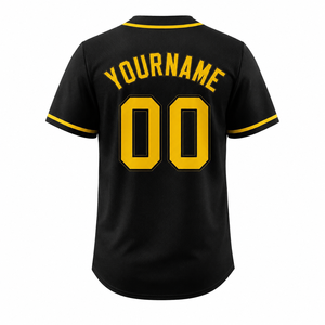 Custom Black Yellow American Baseball Jersey <b>Screen</b> Printed Breathable <b>Mesh</b> Unisex Adult Short Sleeve Button Front - Product Image 2
