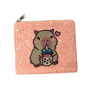 Bolsa de Lentejuelas con Diseño de Hámster para Té Boba, Cartera de Animales Adorables, Regalo Unisex Kawaii, Cierre de Cremallera Multifuncional Ecológico y Moderno - Product Image 3