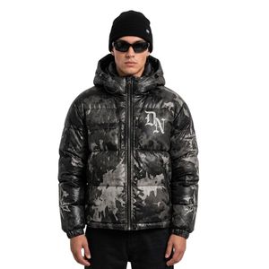 Custom Brown Cream Star Graphic 100% Polyester Puffer <b>Jackets</b> Contrast Panel Hooded Design <b>Mens</b> Streetwear <b>Jacket</b> - Product Image 4