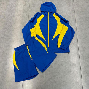 Two Piece Summer Hip Hop Woven Windbreaker Short Sets Waterproof Embroidered Breathable Pullover Hoodie Custom Men's <b>Light</b> - Product Image 5