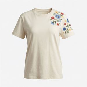 T-shirts pour femmes en coton et polyester, vente en gros, t-shirts pour femmes de haute qualité, t-shirts pour femmes brodés, t-shirts pour femmes personnalisés, hauts décontractés - Product Image 1