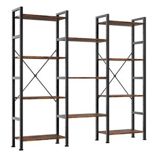 Étagère à livres triple à 4 niveaux avec 11 étagères ouvertes réglables, structure en acier robuste, bibliothèque pour la maison ou le bureau - Product Image 2