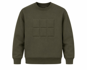 Sudadera de Cuello Alto Verde Oliva para Hombre, Corte Regular, Patrón Geométrico en Relieve, Estilo Minimalista, Tejido de Punto para Invierno, ODM - Product Image 1