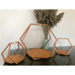 Wholesale Geometric Hexagon Wooden <b>Cake</b> <b>Stand</b> <b>Set</b> Rustic Wedding Decoration Dessert Cupboard Display Tray Pastry Holder <b>Stand</b> - Product Image 1