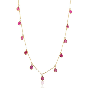 18K Solid Yellow Gold <b>Ruby</b> Station <b>Necklace</b> - Product Image 2