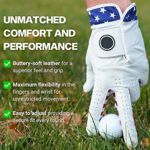 Guante de Golf de Cuero Genuino Blanco con Diseño de Estrellas y Rayas, Transpirable, para Mano Derecha, Unisex, con Cierre de Velcro - Product Image 5