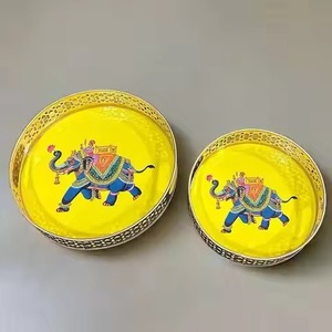 Latest Design Metal Pichwai <b>Jar</b> with Tray <b>Decorative</b> Container Set Traditional Art for Festive Home Decor - Product Image 3