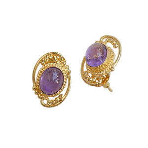 Pendientes de botón de amatista clásicos vintage de diseñador, chapados en oro de 18 quilates, hechos a mano y personalizables, joyería de moda. - Product Image 5