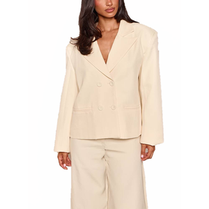 Blazer sur mesure pour femme à manches longues et col en V, veste de bureau, costume professionnel ajusté, manteau, fabricant OEM ODM, vente en gros, nouveau style - Product Image 1