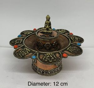 Brûleur d'encens en cuivre en forme de fleur de lotus avec finition antique en nickel noir, design religieux, pour bois d'agar - Product Image 4