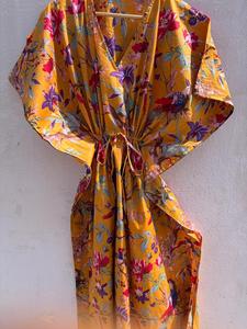 Bird Print Floral Cotton <b>Kaftan</b> Dress for Women Boho <b>Beach</b> Cover up Kimono Style Daily Wear Straight Maxi <b>Kaftan</b> - Product Image 2