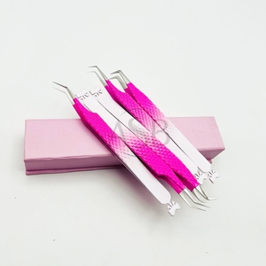 Pince à cils rose et blanc ombré bicolore avec poignée diamantée, en acier inoxydable personnalisé, à pointe en fibre, avec nœud - Product Image 5