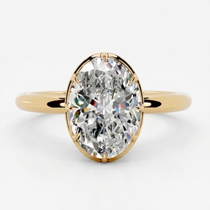 Bague solitaire RaaMaa hybride en or jaune 14 carats avec diamant ovale flottant, monture fine et sertissage griffe, contour minimaliste - Product Image 1