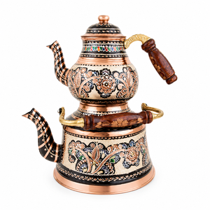 Handmade Copper <b>Tea</b> Pot <b>Set</b> Oriental Enamel Painted With Wooden Handle Durable <b>Tea</b> Maker For Hotel Restaurant Use - Product Image 1