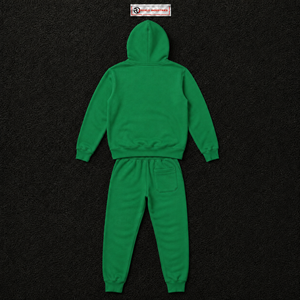 Ensemble de survêtement vert oversize pour hommes et femmes, sweat-shirt uni à capuche et pantalon de survêtement à jambes larges, style streetwear décontracté, vente en gros - Product Image 6