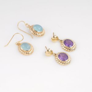 Boucles d'oreilles pendantes en améthyste naturelle plaquées or, pierre précieuse violette, style vintage, nœud décoratif, bijoux tendance pour femme, cadeau de fête - Product Image 2
