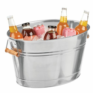 Fabulous Design Galvanized Steel Beverage Tub With Wooden Handles Oval Metal Ice Bucket For Wine Beer And Party <b>Drinks</b> <b>Cooler</b> - Product Image 4