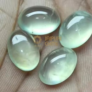 Pierres précieuses Jaipuri certifiées IGI, préhnite verte naturelle, cabochons lâches 8mm 10mm, ovales, lisses, calibrées, pour la fabrication de bijoux - Product Image 1